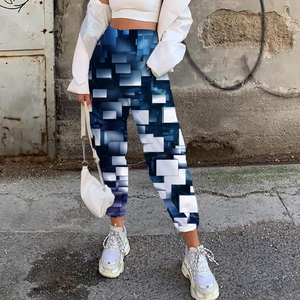 Geometric Pants Women Psychedelic Casual Pant Vortex High Waist Pants Stereoscopic Jogger Pants - KYKU