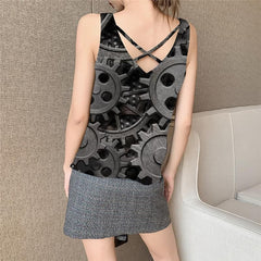 Metal Tank-Top women Engine Sleeveless 3d Gear Vest Printed Black Funny Top