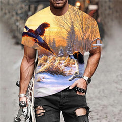 Animal T-shirt Men Landscape Anime Clothes Snow Tshirt Printed Funny Tshirts Casual