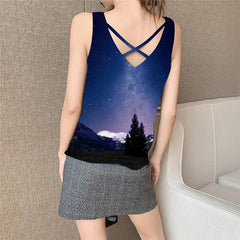 Galaxy Tank-Top women Space Tank Tops Casual Universe Anime Clothes Tree Funny Top Snow Mountain Sleeveless 3d