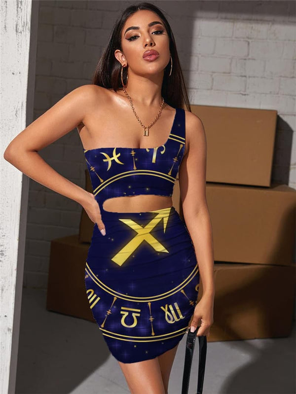 Sagittarius Dress Women Galaxy Halter Sleeveless Character Bodycon Dress Harajuku Hollow out Dresses