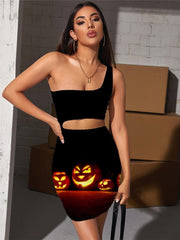 Halloween Dress Women Pumpkin Vestido Sexy Party Bodycon Dress Cosplay Hollow out Dresses