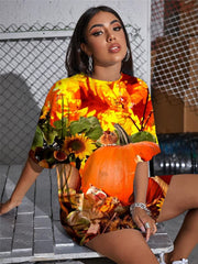 Pumpkin T-shirt Women Halloween Tshirt Printed Flower Gothic Maple Leaf Funny T shirts