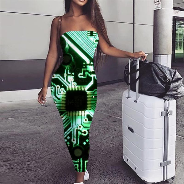 Metal Dress Women Engine sleeveless Gear 3d Print Technology Ladies Dresses
