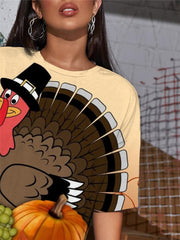 Thanksgiving T Shirt Women Animal Tshirt Printed Maple Leaf Shirt Print