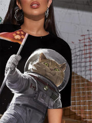 Cat T Shirt Women Animal Funny T shirts Galaxy Shirt Print Earth Summer Astronaut T-shirts 3d