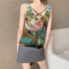 Fish Tank Top Women Fisherman Vest Print Metal Tank Tops Casual Animal Funny Top Ocean Sleeveless 3d
