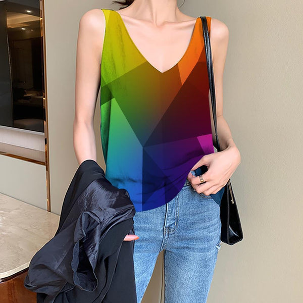geometric Tank-Top women Psychedelic Anime Clothes vortex Funny Top square Vest Print rainbow Sleeveless 3d - KYKU