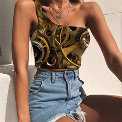 Metal Tank Tops Women Engine Tees Graphic Gear Sleeveless Shirt Art Midriff T shirt