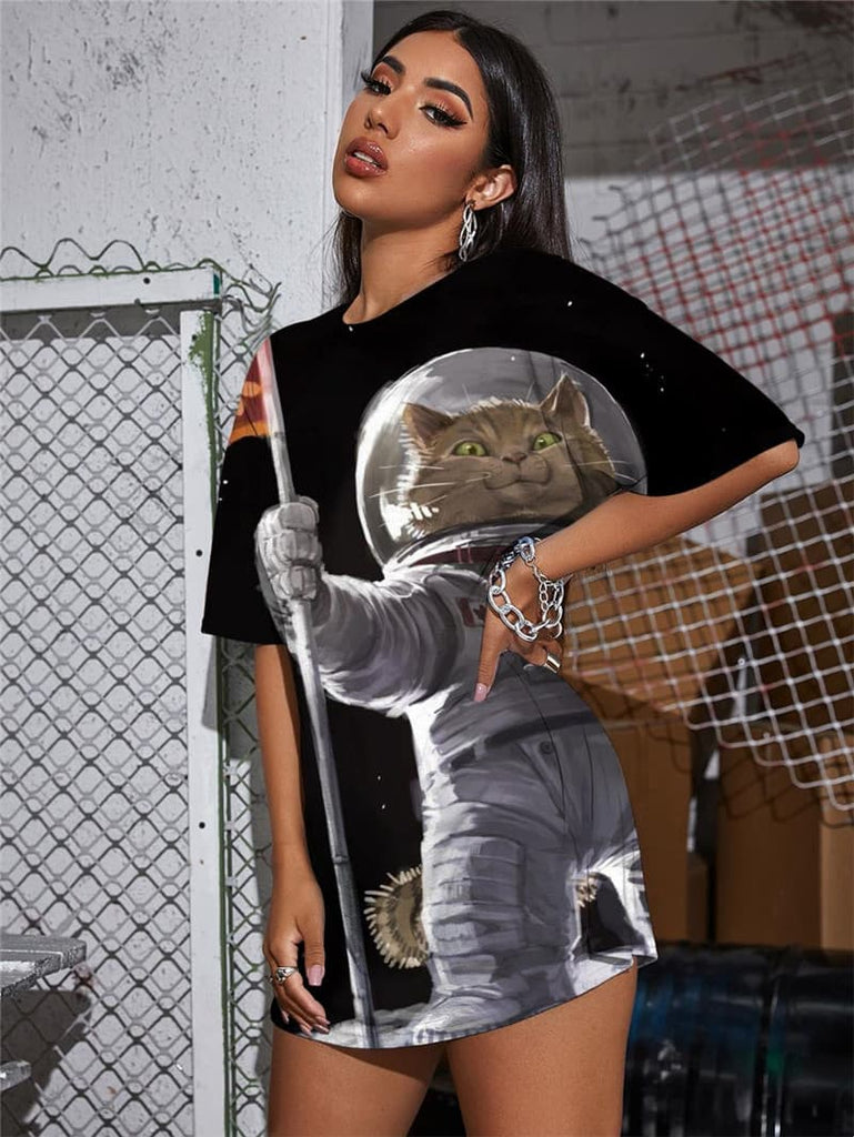 
Cat T Shirt Women Animal Funny T shirts Galaxy Shirt Print Earth Summer Astronaut T-shirts 3d
                