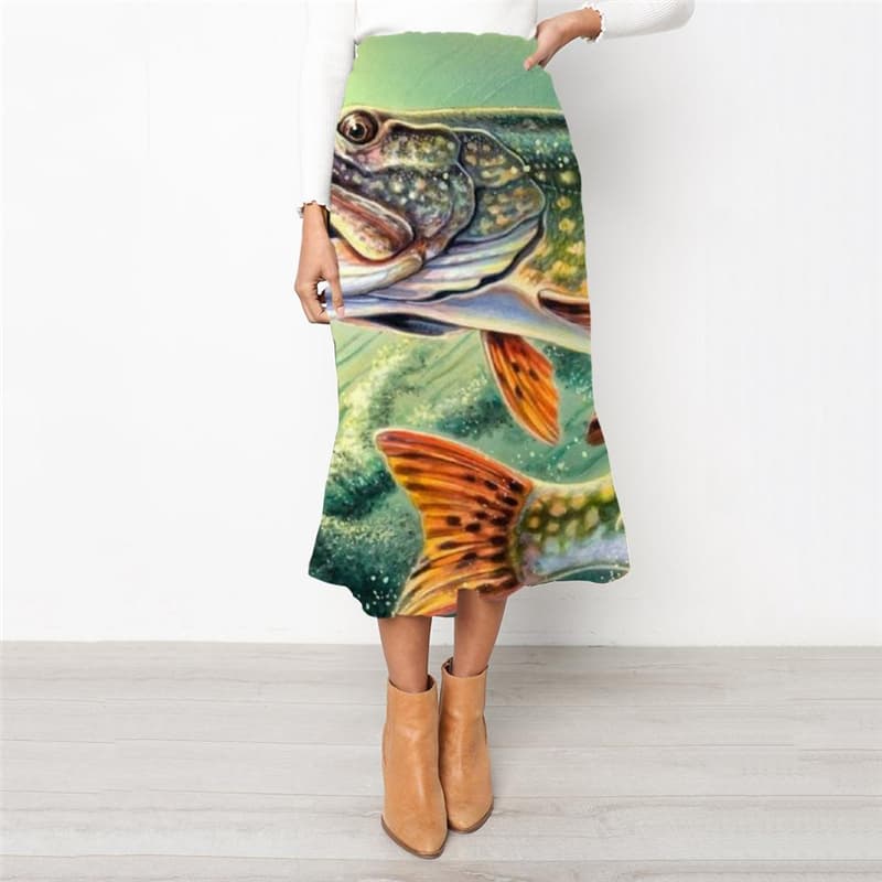 
Fish Skirts Women Animal High waist skirts Fishinger School skirt Art Rock Frauen
                