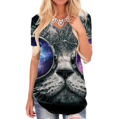 Cat T Shirt Women Animal Funny T shirts Hip Hop V-neck Tshirt Harajuku Tshirts Printed Rock T-shirts 3d