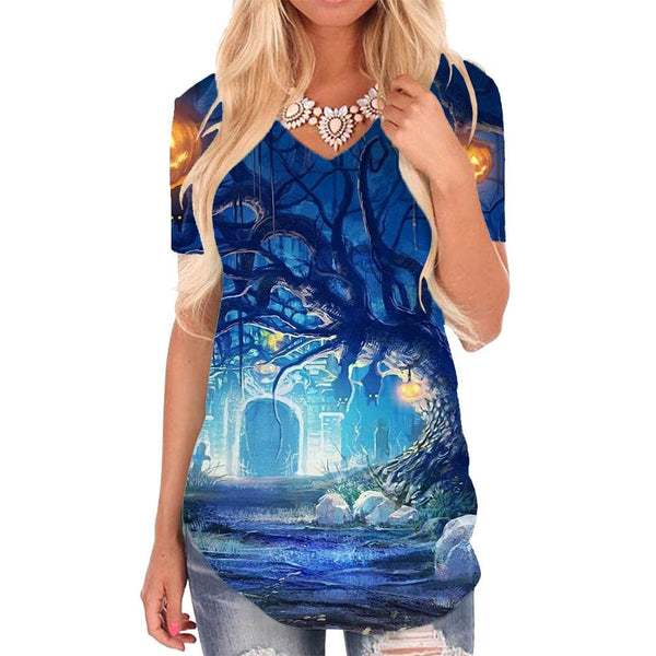 Pumpkin T Shirt Women Halloween Tshirts Printed Tree T-shirts 3d Animal Shirt Print