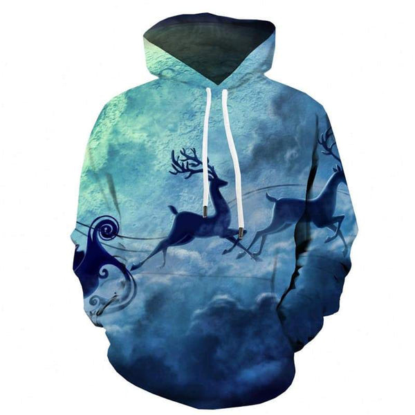 Deer Hoodie Men Christmas Hooded Casual Moon Sweatshirt Printed Cloud 3d Printed - KYKU