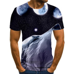 Wolf T-shirt Men Animal Funny T shirts Moon Anime Clothes Galaxy Tshirts Casual