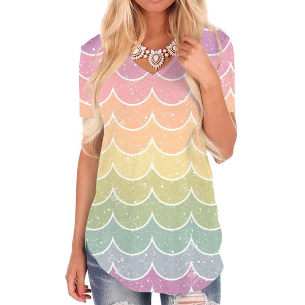 Colorful T-shirt women Rainbow T-shirts 3d Abstract V-neck Tshirt Stripe Tshirts Printed