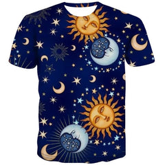 Hippie T-shirt Men Sun Tshirt Printed Moon Anime Clothes Star Funny T shirts