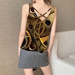 Metal Tank Top Women Engine Tank Tops Casual Gear Vest Print Art Vest Printed