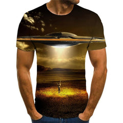 Ufo T-shirt Men War Tshirts Casual Landscape Shirt Print Harajuku Tshirt Printed