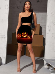 Halloween Dress Women Pumpkin Vestido Sexy Party Bodycon Dress Cosplay Hollow out Dresses