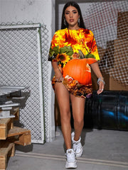 Pumpkin T-shirt Women Halloween Tshirt Printed Flower Gothic Maple Leaf Funny T shirts