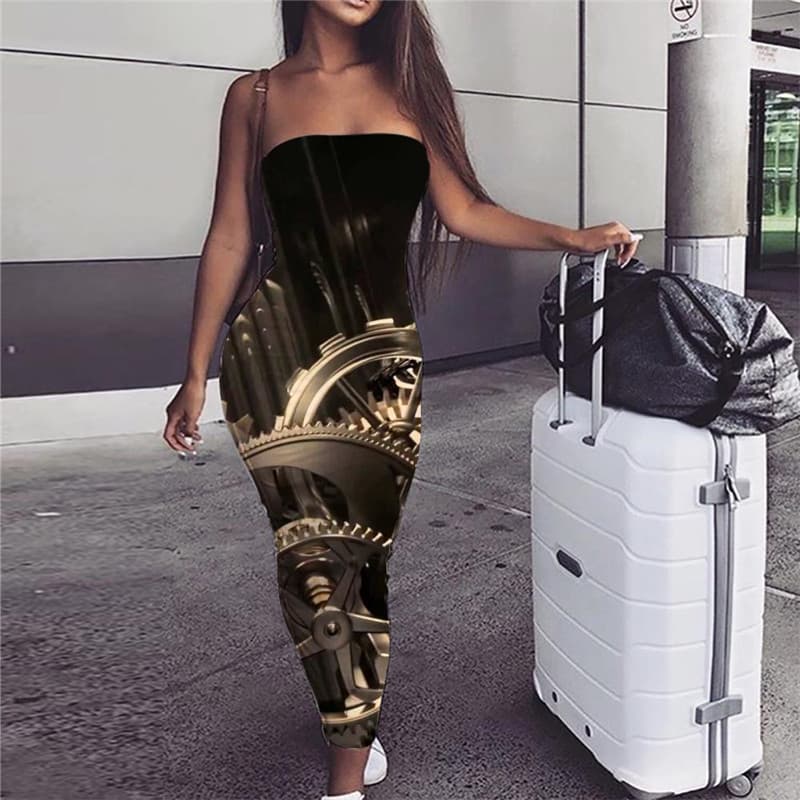
Metal Dress Women Engine Party Gear Sundress Punk Rock Vestido Sexy
                