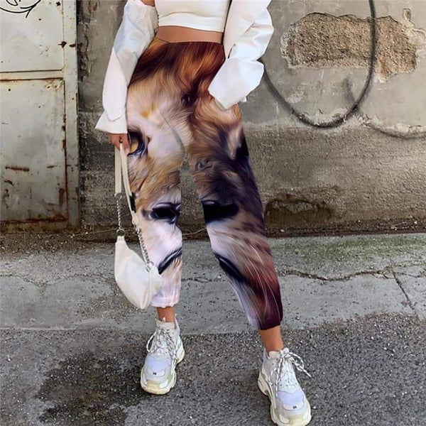 Lion Pants Women Animal Jogger Pants Anime Trouser Colorful Casual Pant Nebula High Waist Pants - KYKU