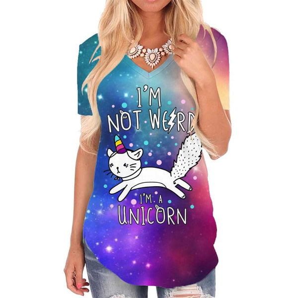 Unicorn T Shirt Women Animal V-neck Tshirt Galaxy Shirt Print Colorful T-shirts 3d