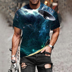 Galaxy T-shirt Men Nebula Tshirt Printed Ufo Funny T shirts Landscape Tshirts Casual