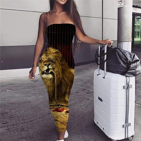 Lion Dress Women Animal Sundress Anime 3d Print Hip Hop Vestido Sexy Rock Boho - KYKU