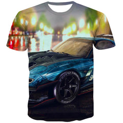 Racing Car T shirts Men Metal T-shirts 3d City Tshirt Printed Gray Tshirts Casual Retro Tshirts Cool