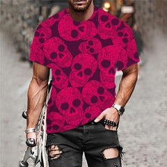 Skull T shirt Men Rose Red Tshirt Printed Skeleton Anime Clothes Hip Hop T-shirts 3d