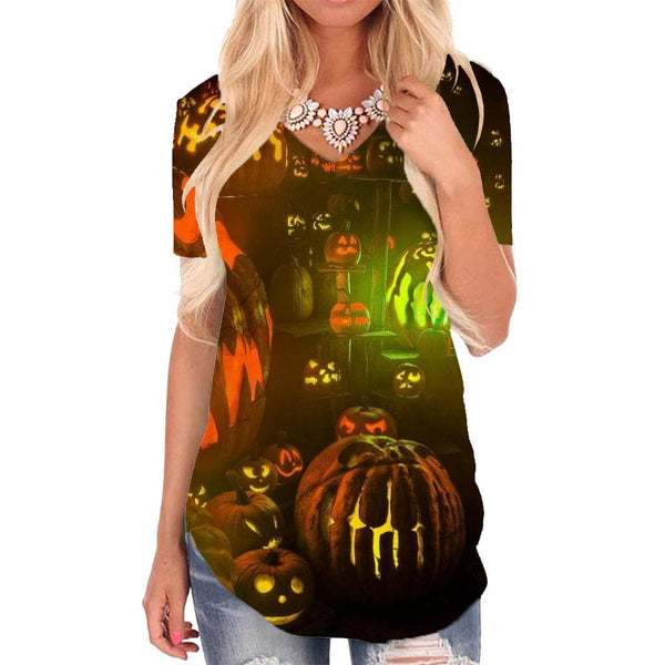 Halloween T Shirt Women Pumpkin Shirt Print Cosplay Funny T shirts Party Tshirts Printed