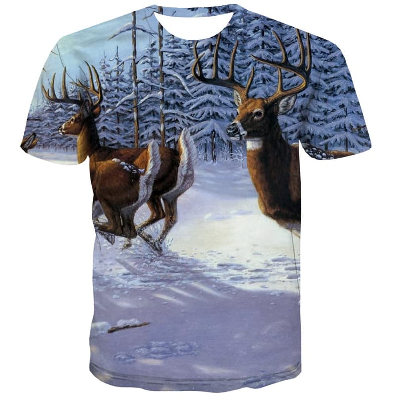 
Deer T-shirt Men Animal Shirt Print Snow T-shirts 3d Tree T shirts Funny
                