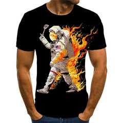Astronaut T shirt Men Flame Funny T shirts Novel Tshirt Printed Harajuku Tshirts Casual