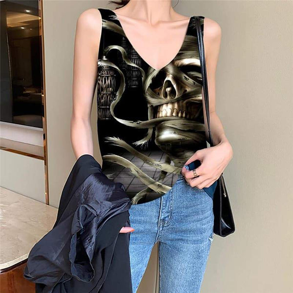 Skull Tank-Top women Punk Funny Top Mummy Sleeveless 3d Zombie Anime Clothes - KYKU