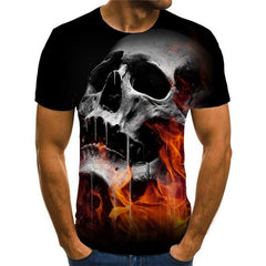 Skull T shirt Men Flame Anime Clothes Skeleton Funny T shirts Black Tshirts Casual