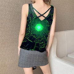 Dizziness Tank-Top women Green Anime Clothes Technology Tank Tops Casual Art Vest Printed
