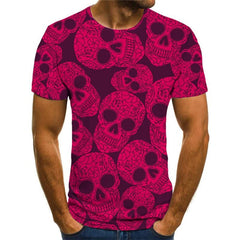 Skull T shirt Men Rose Red Tshirt Printed Skeleton Anime Clothes Hip Hop T-shirts 3d