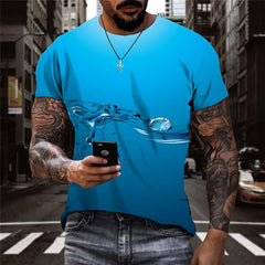 Water Droplets T shirt Men Blue Shirt Print Harajuku Funny T shirts Novel Anime Clothes