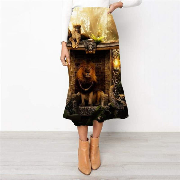 Lion Skirt Women Animal High waist skirts Anime Skirt Ladies Family School skirt Forest Rock Frauen - KYKU