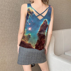 Galaxy Tank-Top women Space Sleeveless 3d Universe Tank Tops Casual Art Vest Printed Nebula Vest Print