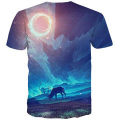 Moon T-shirt Men Graffiti Tshirt Printed Deer Tshirt Anime Animal Tshirts Novelty