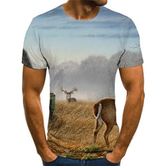 Animal T-shirt Men Hunting Tshirt Printed Landscape Tshirts Casual Snow Anime Clothes