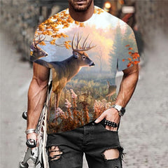 Deer T shirt Men Animal Anime Clothes Landscape Shirt Print Christmas Tshirt Printed