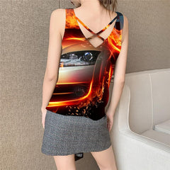 Flame Tank-Top women Car Anime Clothes Punk Rock Sleeveless 3d Womens Clothing