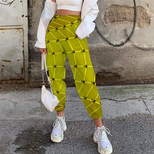 Geometric Trousers Women Psychedelic 3d Printed Vortex Trouser Time Tunnel High Waist Pants Yellow Casual Pant - KYKU