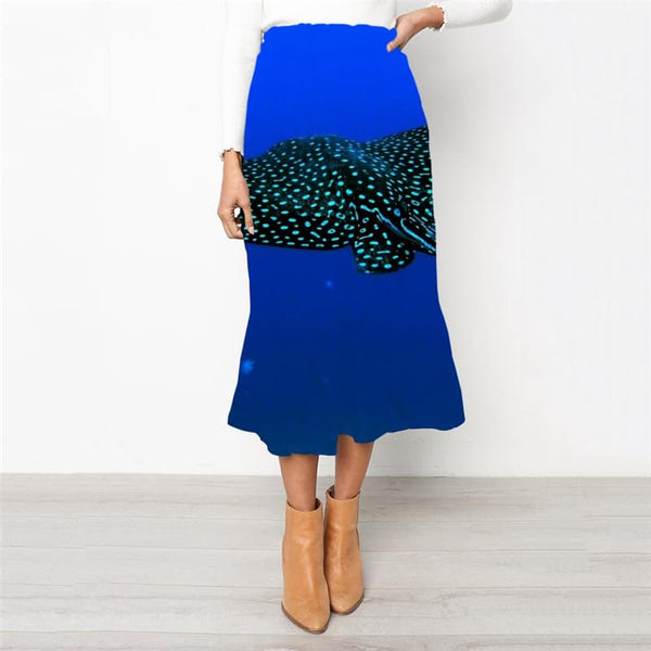 Fish Skirt Women Blue School skirt Animal High waist skirts Tropical Rock Frauen Gothic Skirt Ladies