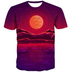 Galaxy T shirts Men Moon Shirt Print Sunset Tshirts Casual Mountain T shirts Funny Red Tshirt Anime - KYKU