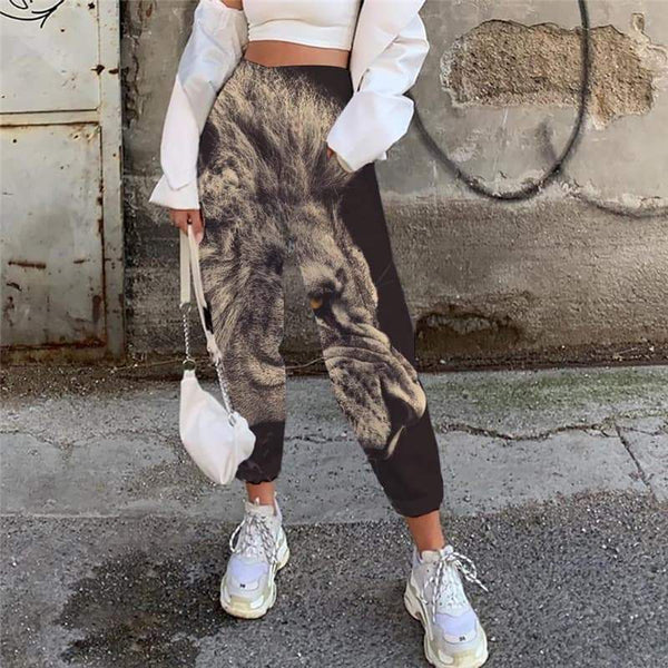 Lion Trousers Women Animal Trouser Anime High Waist Pants Harajuku Casual Pant Ferocious 3d Printed - KYKU